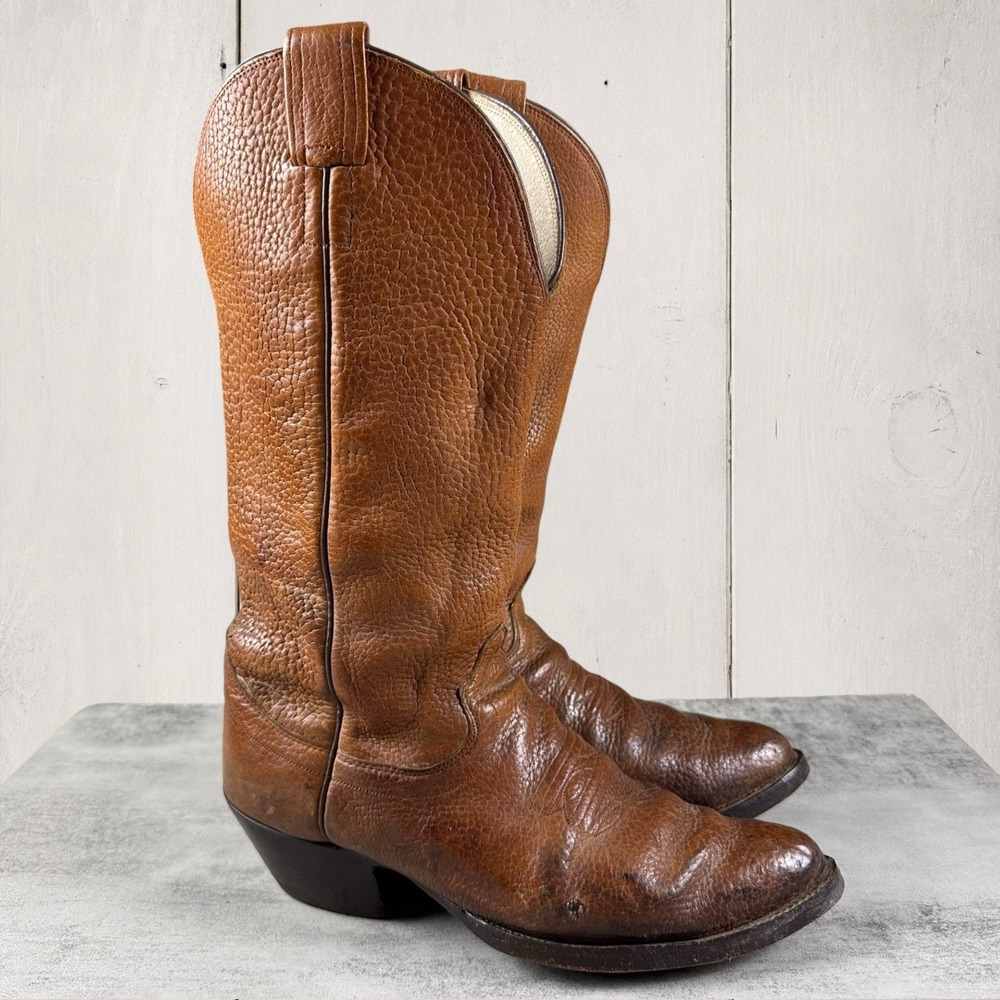 Vintage Olathe Pebbled Leather Cowboy Boots Men’s 9 D Brown USA Made